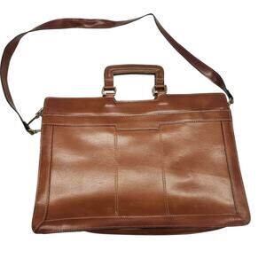 Vintage HIT Briefcase Dbl Handles Honey Brown Shoulder Strap Career Office Bag